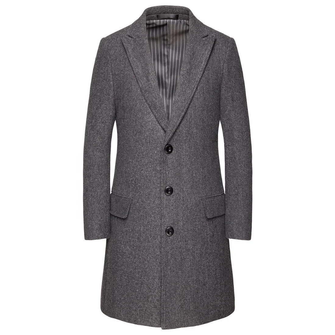 chouyatou Men's Fall Winter Office Single Breasted Long Dress Wool Coat Overcoat