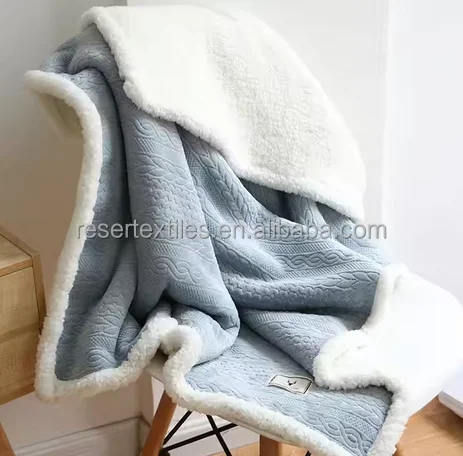 100% Polyester Lamb Wool Inspired Woven Raschel Technique Nap Shawl Blanket Modern Style Office for Spring Autumn Winter