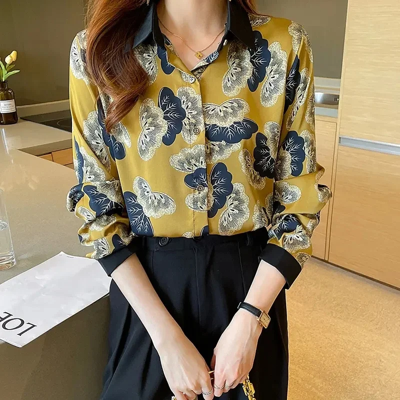 High quality wholesale 2024 women's shirt four seasons new long sleeve V-neck women's blouse blouse loose women's shirt