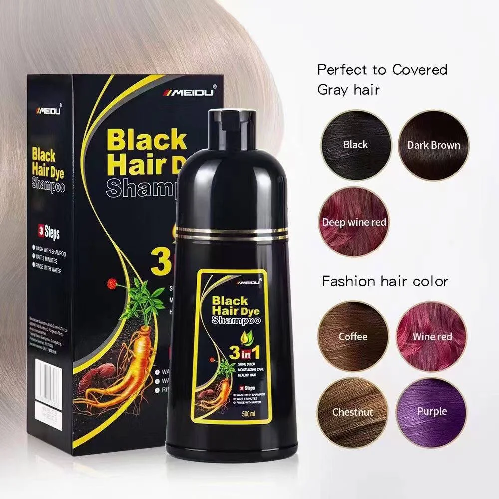 Guangzhou Meidu black hair dye shampoo 3 in 1 manufacturer 7 color fashion dark brown black hair dye shampoo