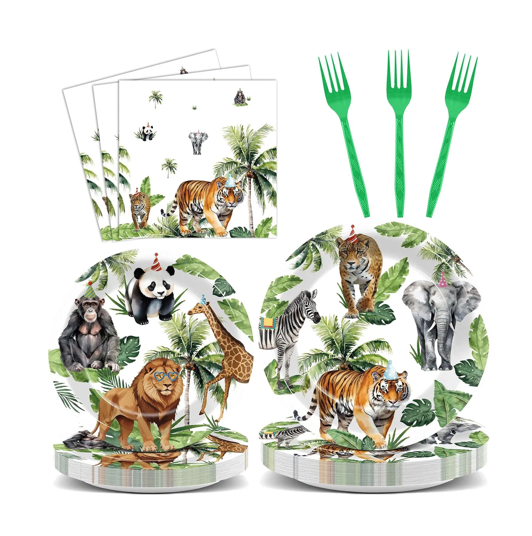 Customized Animal Theme Birthday Party Supplies Lion Tiger Pattern Disposable Tableware Party Decoration Set Paper plate