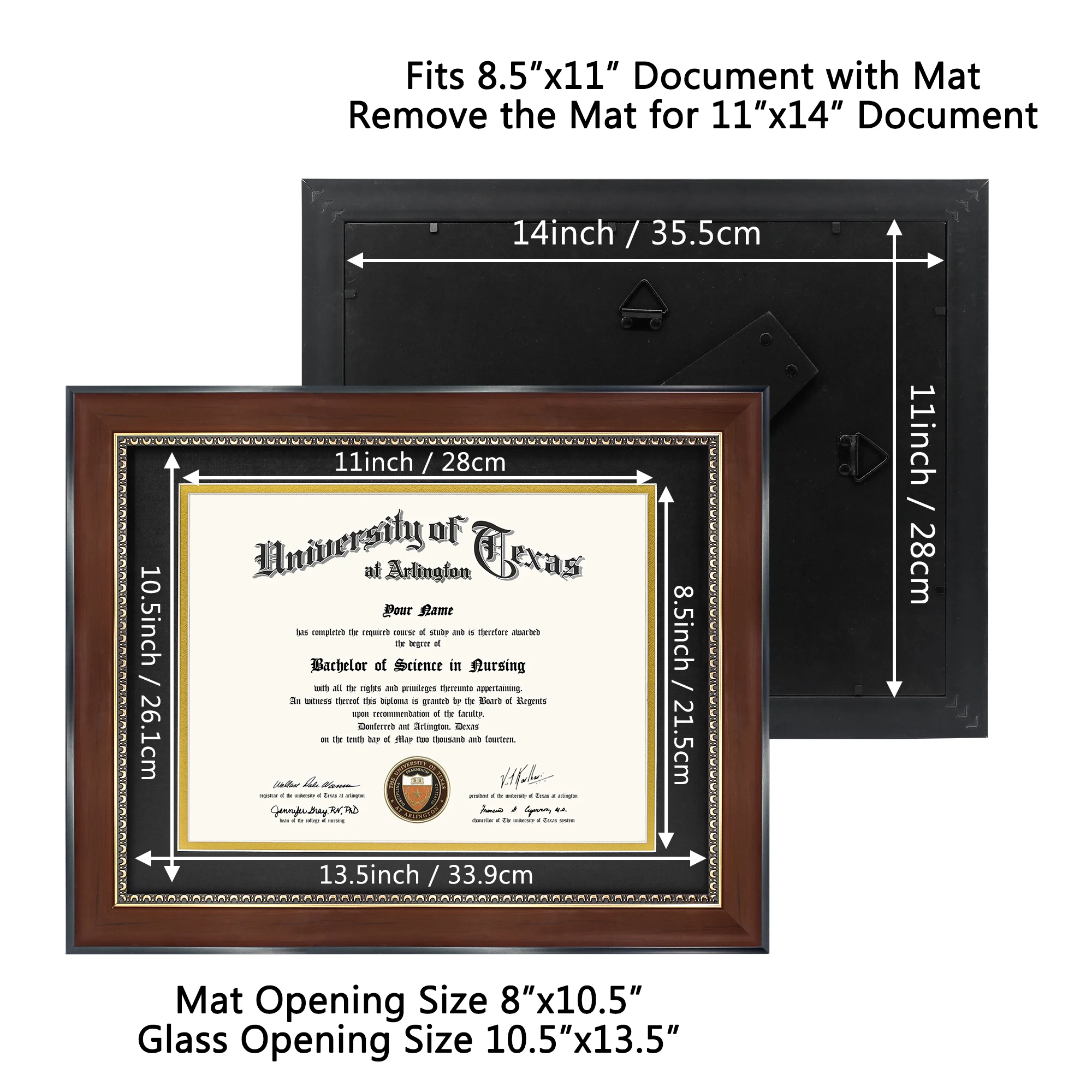Certificate Display Configuration Professional matted diploma display frame showing certificate placement