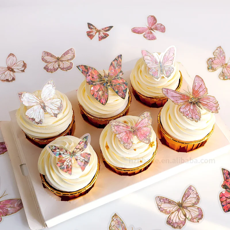 New arrivals 3D PET butterflies decor Gold Butterfly Floral design Cake Decorating Supply  Happy Birthday Wedding Topper