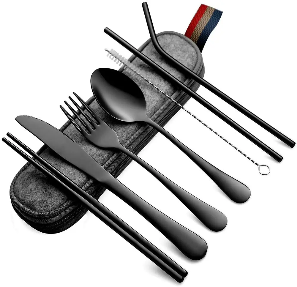 Halal-Wear Folding Camping Cutlery Set 7 Pieces Stainless Steel Travel Cutlery Outdoor Folding Cutlery