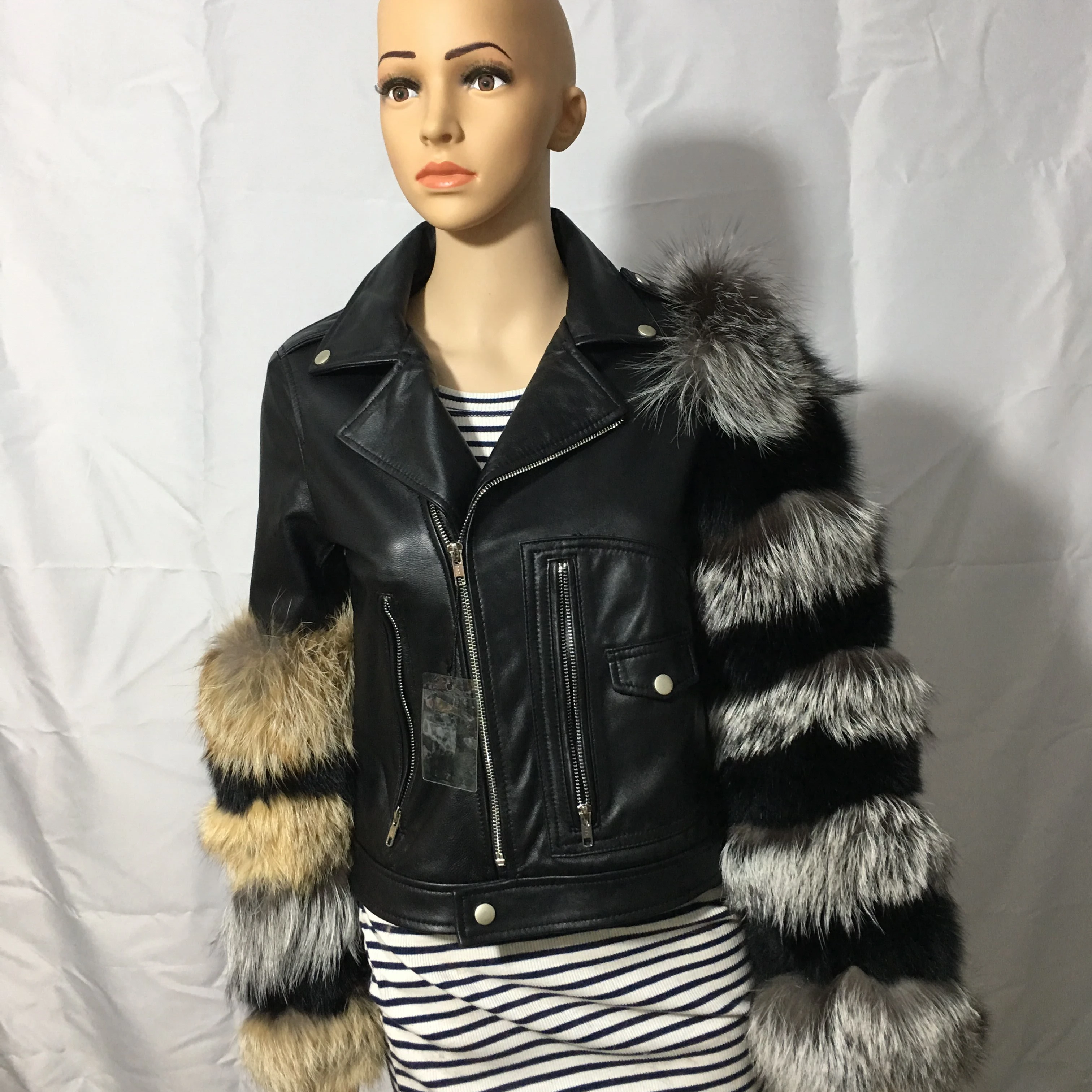 Fox Fur Sheepskin Jacket Short Leather 