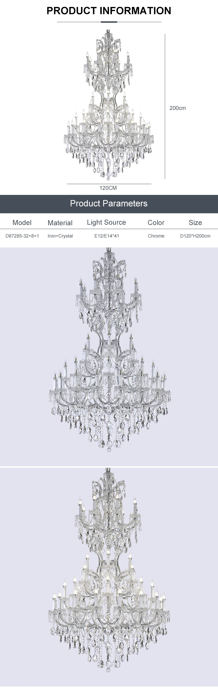 D87285 High Quality Restaurant Hotel Indoor Decoration Iron Crystal LED Chandelier Light supplier