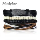 Bangles 4pcs/set Genuine Leather Bracelets Male Jewelry Vintage Classic Retro Charm Bracelet Bangles For Man