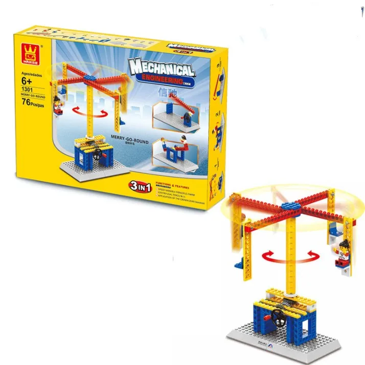 Hot sale plastic Mechanical engineering Carousel 3in1building block toys for kids