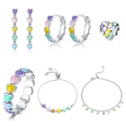 Jewelry Set Colorful Heart Earrings Ring Bracelet Jewelry Custom Box Chain 925 Sterling Silver Heart Jewelry Set For Women