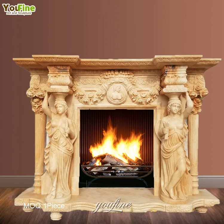 Hot Selling Carved Natural sunset red Marble Fireplace