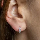 Jewelry Gemnel Fine Jewelry 925 Silver Daily Wear 14k Gold Baguette Diamond Huggie Hoop Earrings