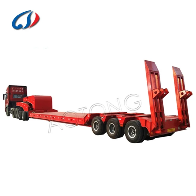 machine transporting 120 ton lowbed 3 lines 6 axle low boy trailer low flat bed trailer for sale