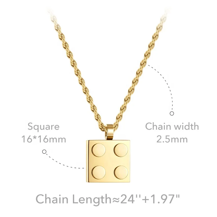 18K Gold Plated Stainless Steel Jewelry Twist Chain LegoBrick Pendant Design INS Accessories Necklaces P223283