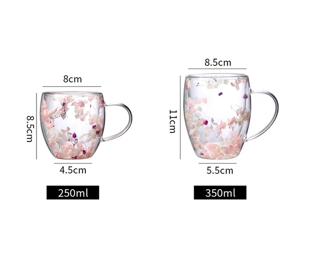 Beautiful Clear Glass Egg Mugs Double Wall Cherry Blossoms Glass Coffee Tumbler Mugs  With Handle