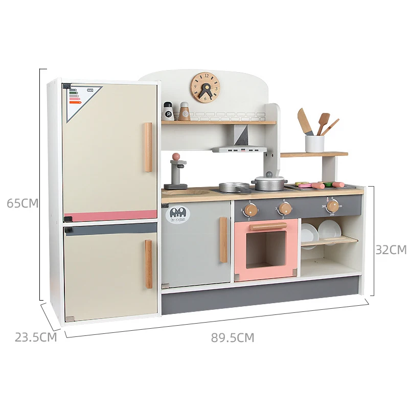 wooden play kitchen corner