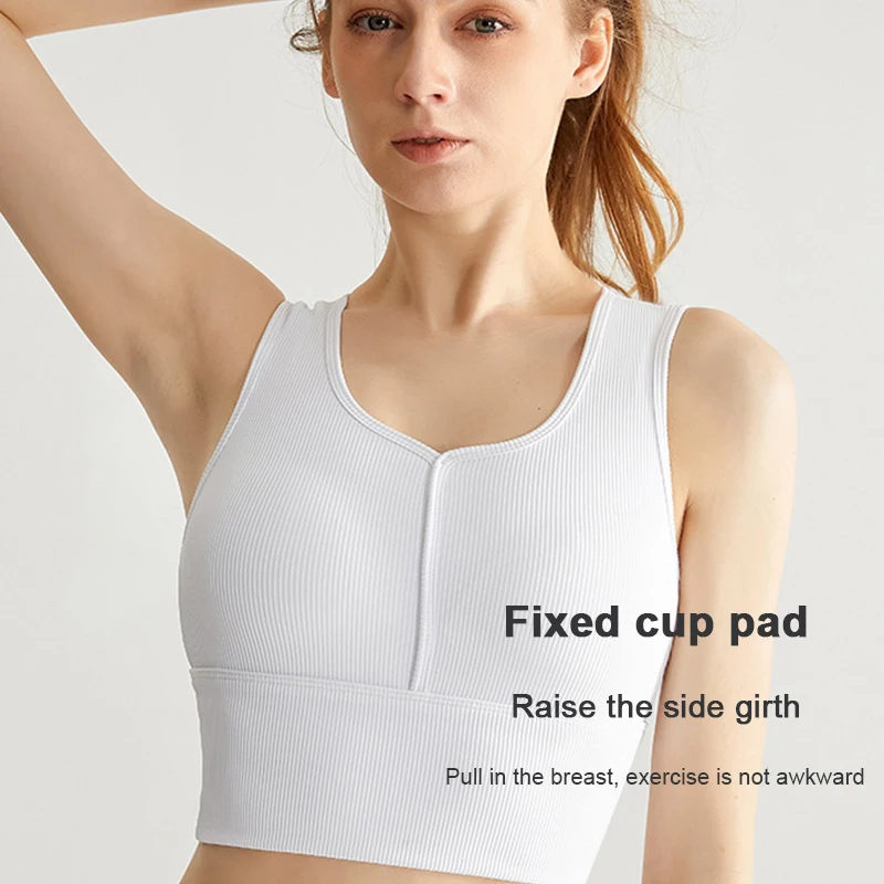 Direct Selling Outside Wear Running Fitness Quick-Dry High Support Ribbed Sports Bras Tank Top With Bra Pad