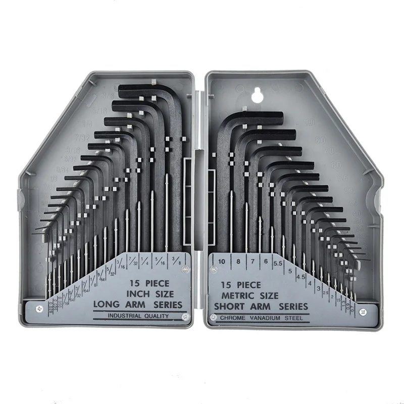 Allen Wrench Hex Key Set 30pc Set METRIC & SAE Standard Short Long Arm CrV Steel 