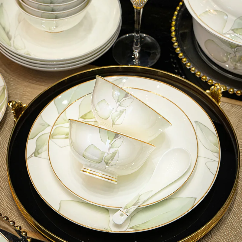 Hot sale Nordic color glaze marble gold rim dishes plate sets Crockery Tableware Porcelain ceramic dinner plate dinnerware