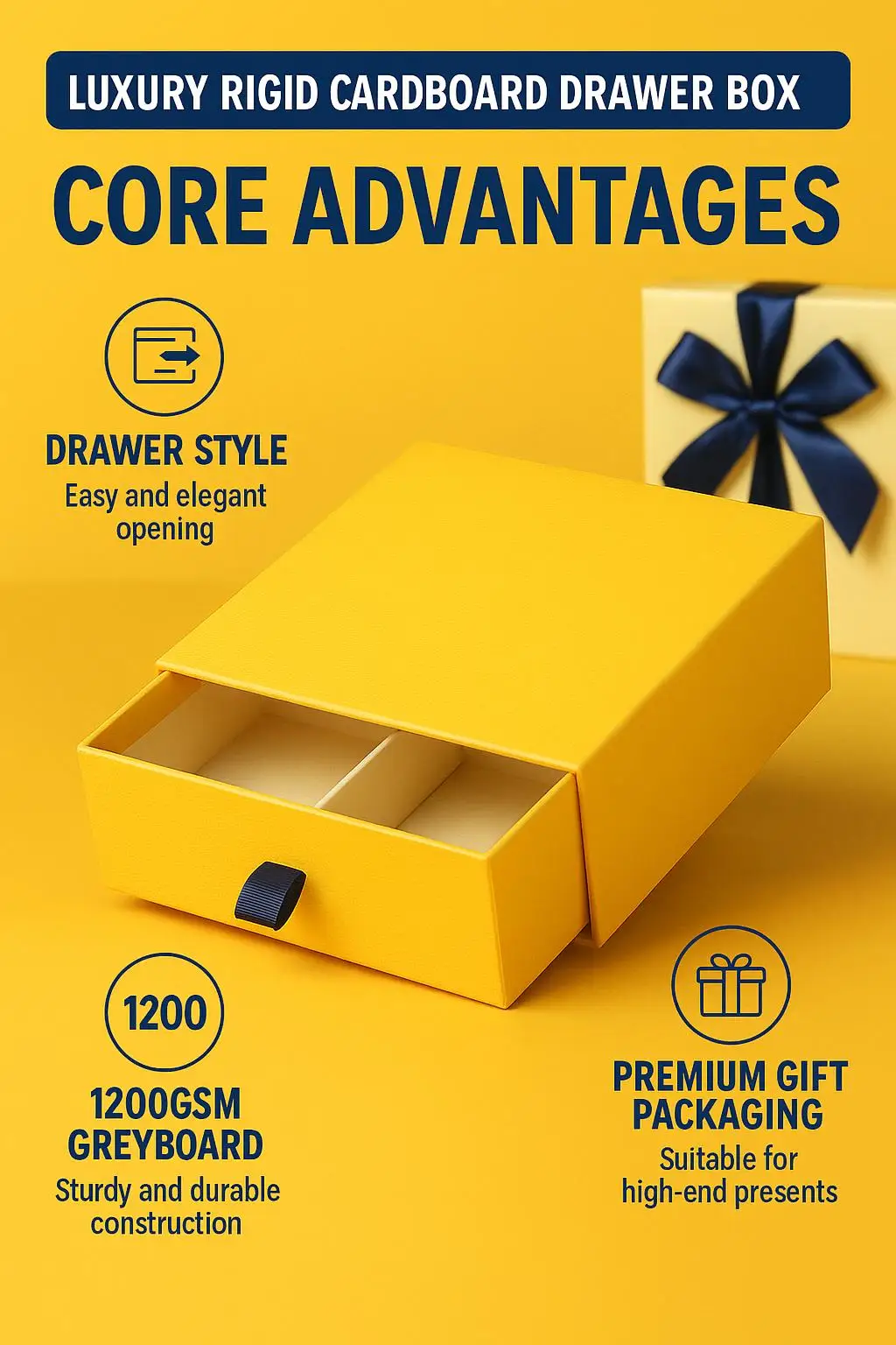 Luxury Rigid Cardboard Drawer Gift Box with Ribbon Pull Custom-Made Matte Finish Embossed for Clothing Shoe Packaging Candle Use - detail 3