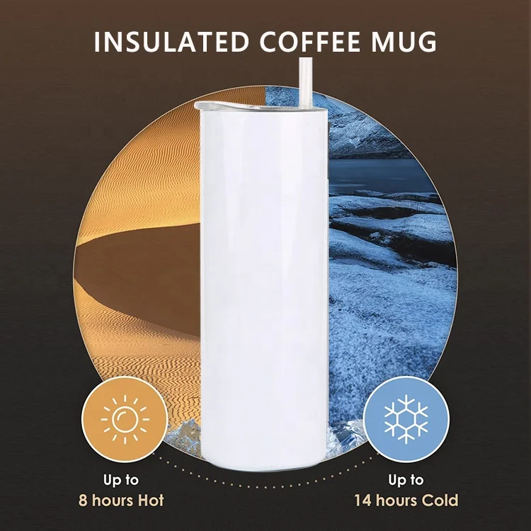 Gloway Blank Double Wall Sublimation Tumbler Coffee Mug 20oz Straight Sublimation Tumbler With Plastic Lid