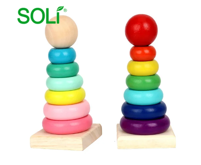 Factory Direct Sale Mini Rainbow Tower Color 8-Layer Ring Building Blocks Stacked Infant Educational Toys