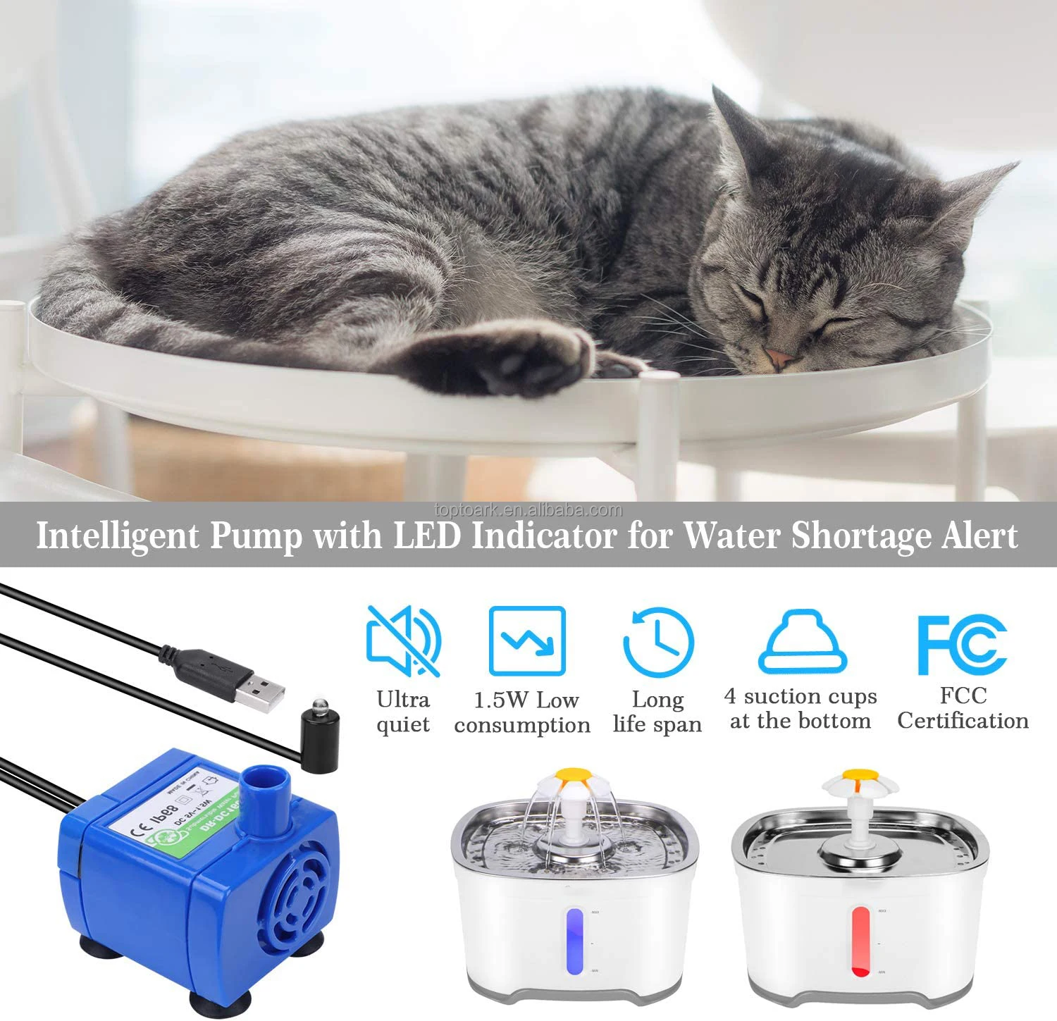 2.4L Capacity Cat Water Fountain Stainless Steel Dog Water Dispenser Pet Drinking Fountain Pet Water Fountain Automatic