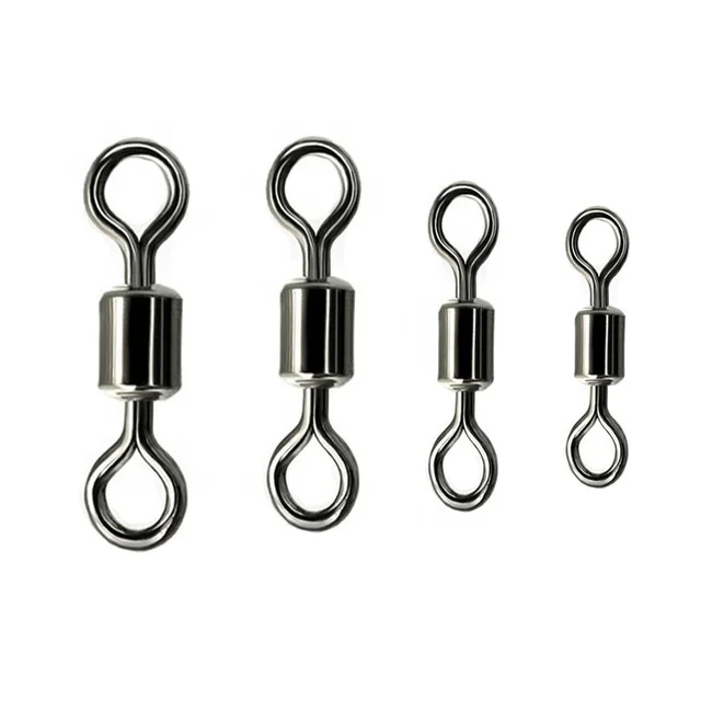 100pcs Fishing Swivels Stainless Steel Rolling Swivel With Hooked Snap 4#-12# 