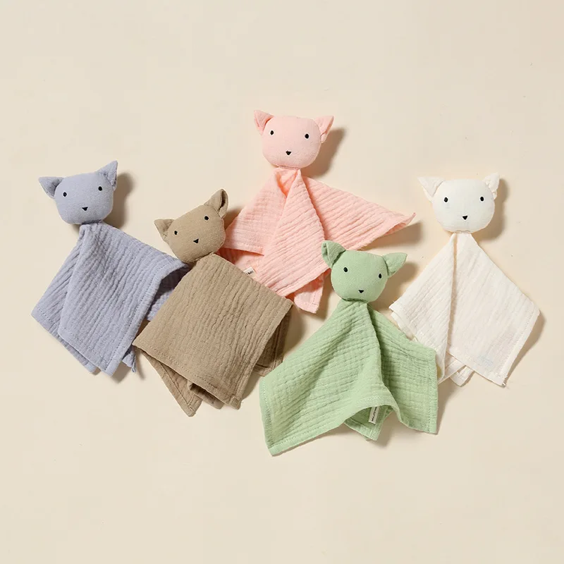 Cotton Muslin Lovey Blanket Muslin Bear Cow Security Blanket Infant Nursery Character Blanket for Boys and Girls