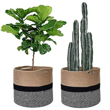 Wholesale eco-friendly Cotton Rope Plant Basket Decorative Natural Woven Flower Planter Pot Cover  Foldable Closet Storage Bin