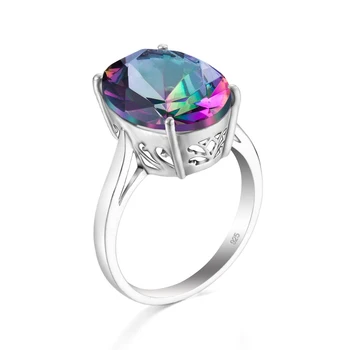 Fashion Women Big Rings Rainbow Mysterious Topaz 925 Sterling Silver Ring