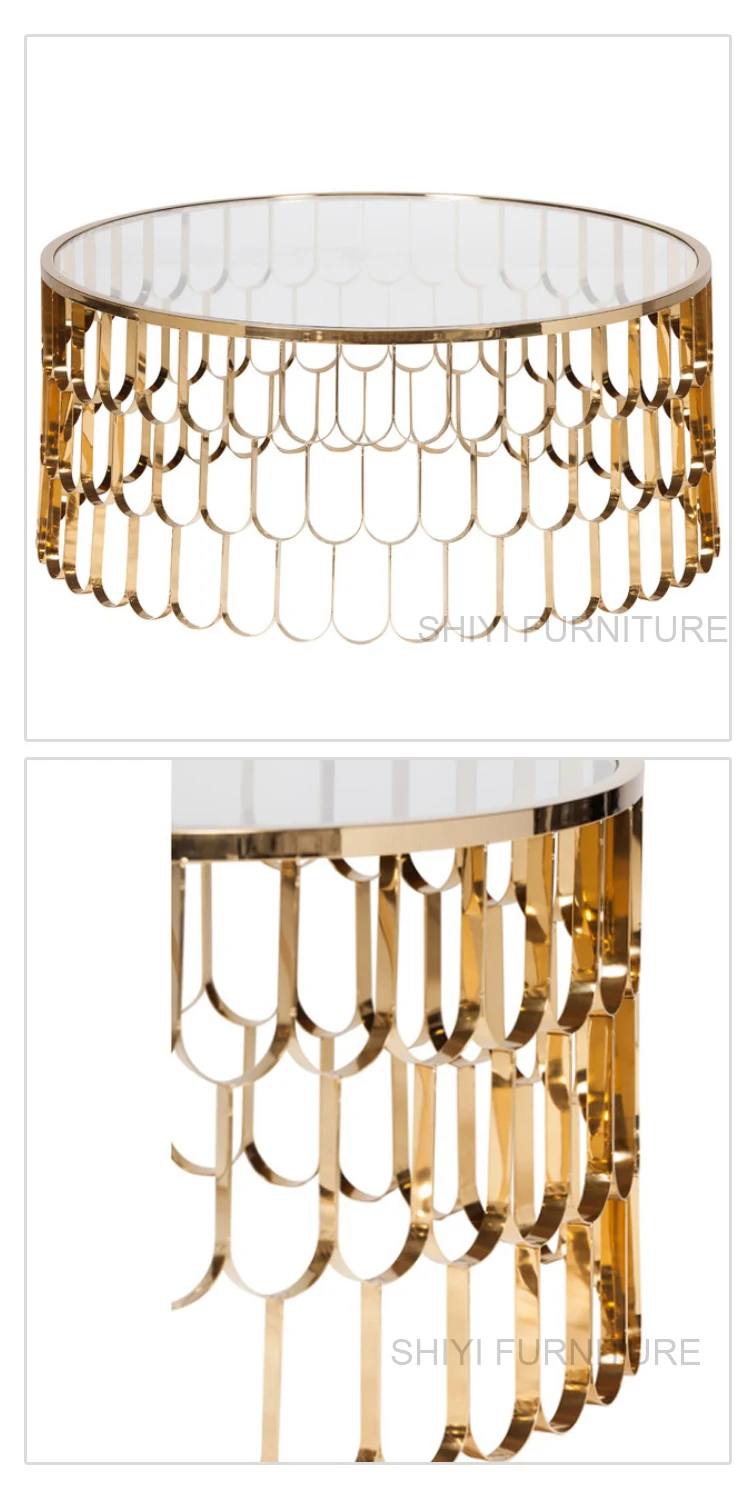 Modern gold stainless steel base coffee table for event