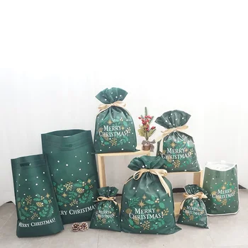 Green Non Woven Drawstring Wrapping Pouch Party Decoration Christmas Luxury Gift Bags