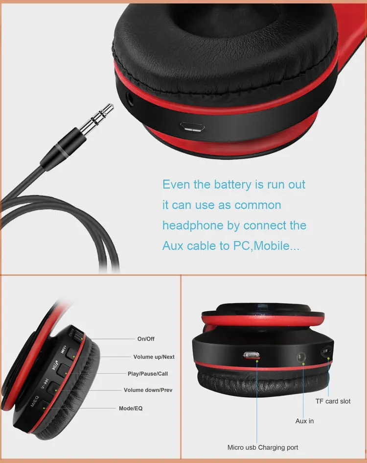 Wholesale Custom OEM Earphone Wireless Headset Foldable Wireless Blue Tooth Digital MP3 Headphone