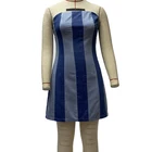 Dress Blue And Indigo Stripe Patch Dress Block Denim Strapless Casual Sexy Tube Dress Stripe Bodycon Tube Top Dress