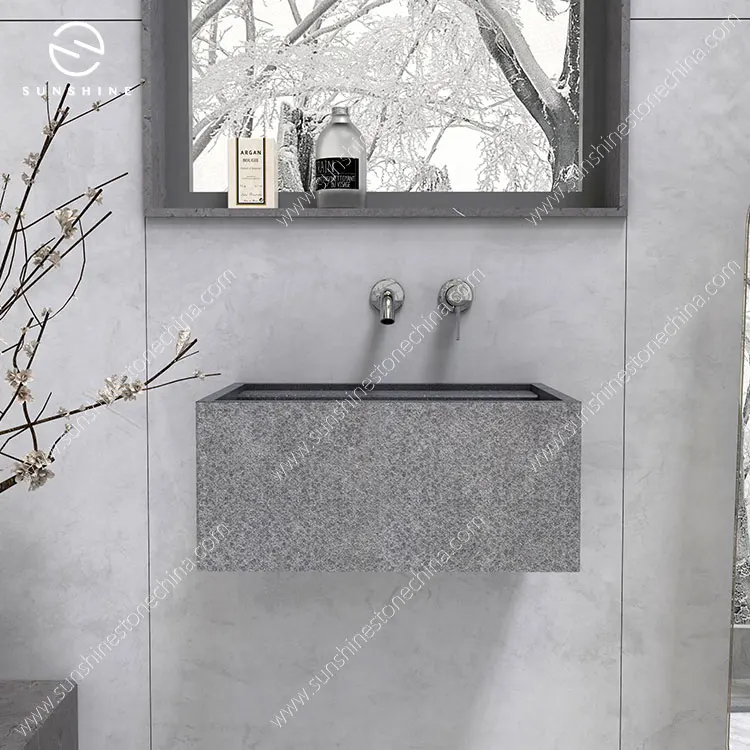 China Factory Black Granite Wall Mounted Sinks Stone Boards Jointed Wash Basin