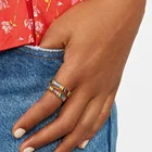 Diamond Golden New 18k Gold Colorful Rainbow Zirconia Diamond Baguette Eternity Bevel Crystal Ring For Women