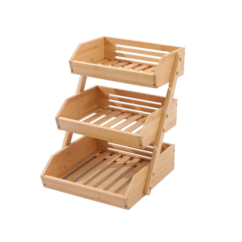 Custom Fancy Wood Storage Basket Fruit Bread Rack Snack and Spice Shelf for Kitchen Countertop Box Packed