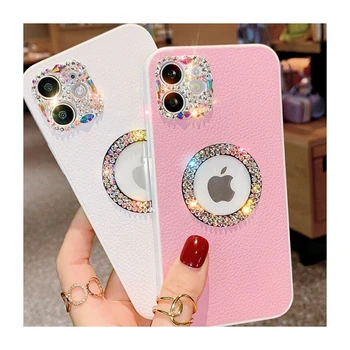 for iphone12 13 pro max for apple custom leather glasses mobile phone case bag diamond camera protection with metal frame