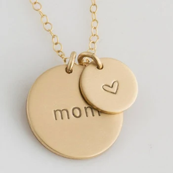 Stainless Steel Engraving Mom Mama Coin Necklace Custom 18k Gold Plated Letter Name Necklaces Gift For Mother