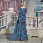 New Dubai Turkey Abaya Muslim Women Printing Floral Pleated Maxi Dress Islamic Clothing
