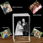 HBL Personalised Custom 3D Laser Engraving Photo Crystal Cube Etched Glass Picture Block For Wedding Anniversary Gift