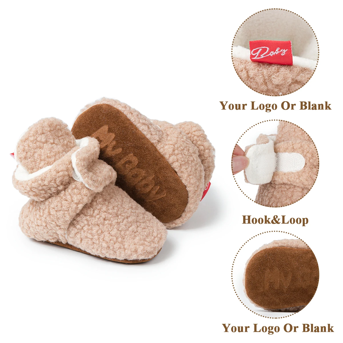 Customization Newborn Walking Cribs Socks Warm Winter Non Slip Infant Boy Girl Soft Sole Warm Fleece Baby Booties