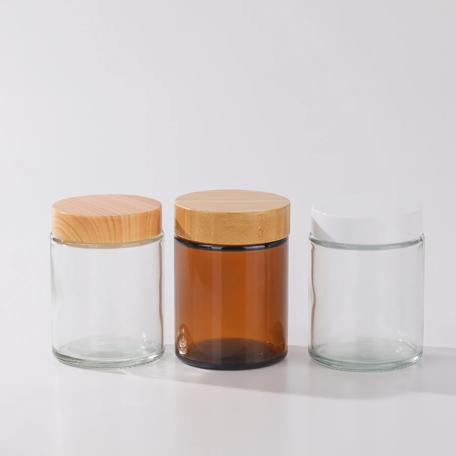 150ml 250ml Tea Coffee Sugar Storage Jar Straight Sided Glass Spice Jars Honey Container with Acacia Screw Wood Lids