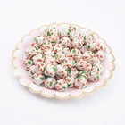 Bangxing Silicone Printed Christmas Beads Baby Chewable Food Grade Silicone Bead For Diy Jewelry Waist Making