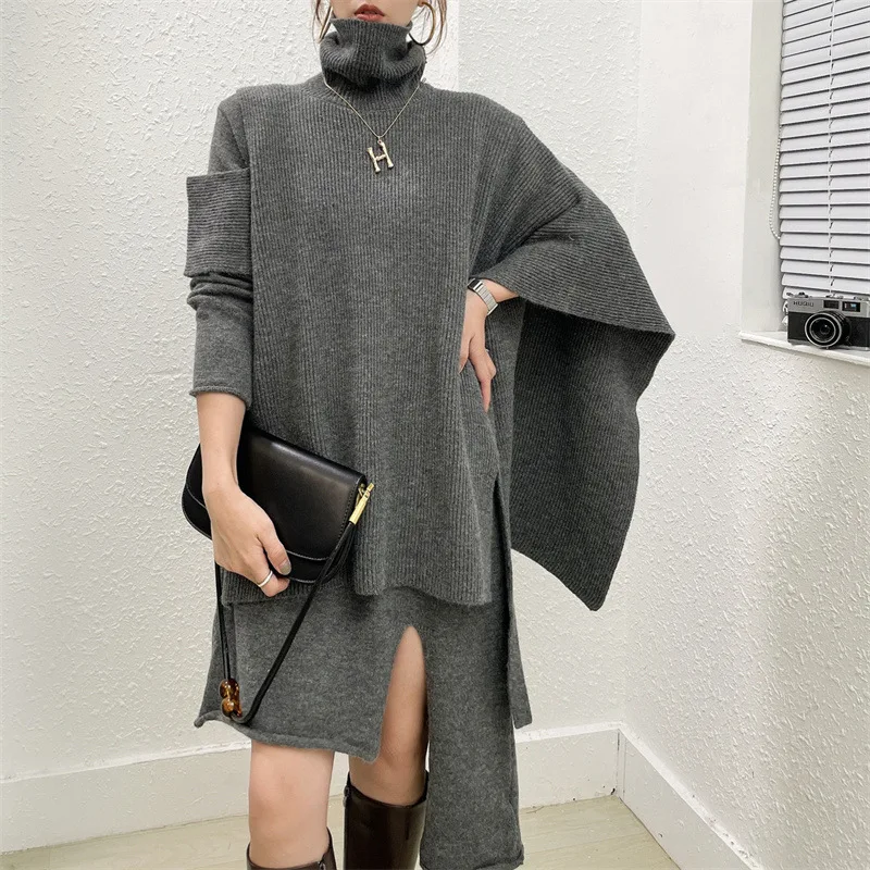 Women Autumn Irregular Solid Sweater Dress main image 0