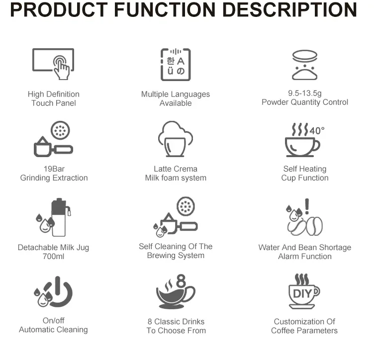 product fully automatic coffee maker with touch screen and milk frother for home use-18