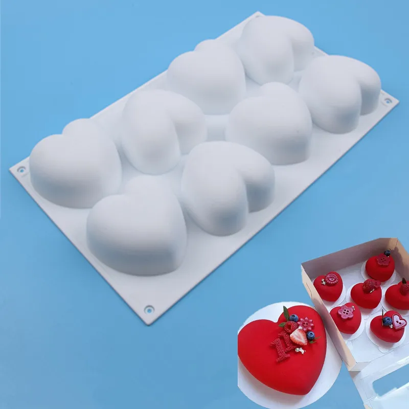 New Thickened 8-link love Valentine's Day mousse cake mold French dessert silicone mold chocolate jelly baking silicone model