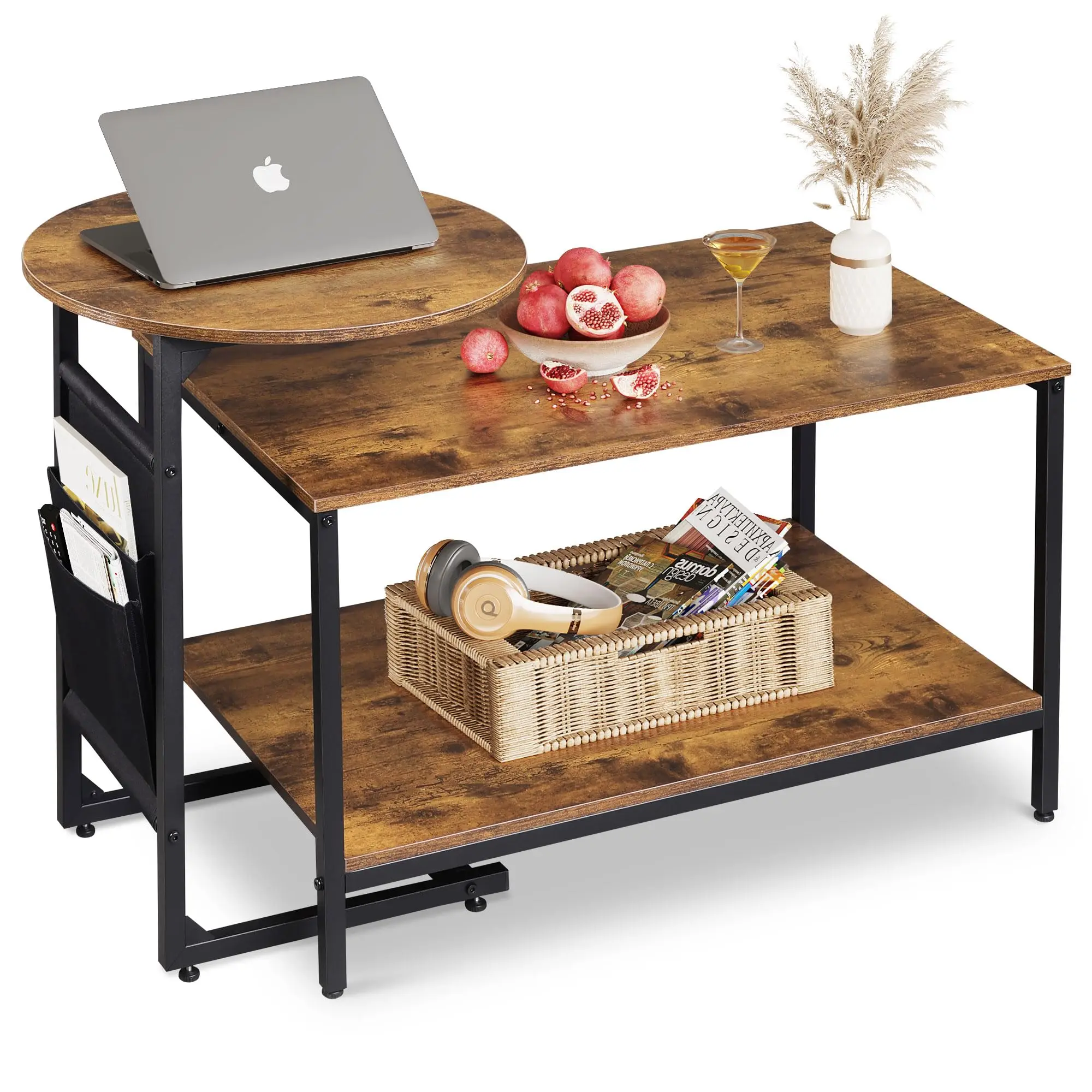 Easy Assembly Metal Frame Wood Desktop Rectangular Living Room Table Set 2 in 1 Design Nesting Coffee Table For Living Room