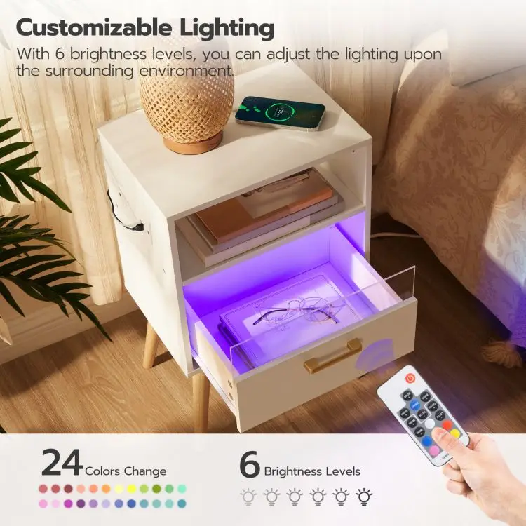 Wholesale Smart Side Tables with Colored LED Light, HOOBRO Brand End Table with Light Strip, Smart Light Up Lamp Accent Table