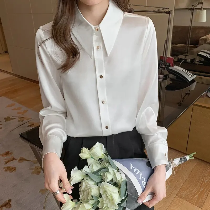 High quality fashion women's single breasted office Women's casual shirt Long sleeve shirt Loose blush top blouse for women